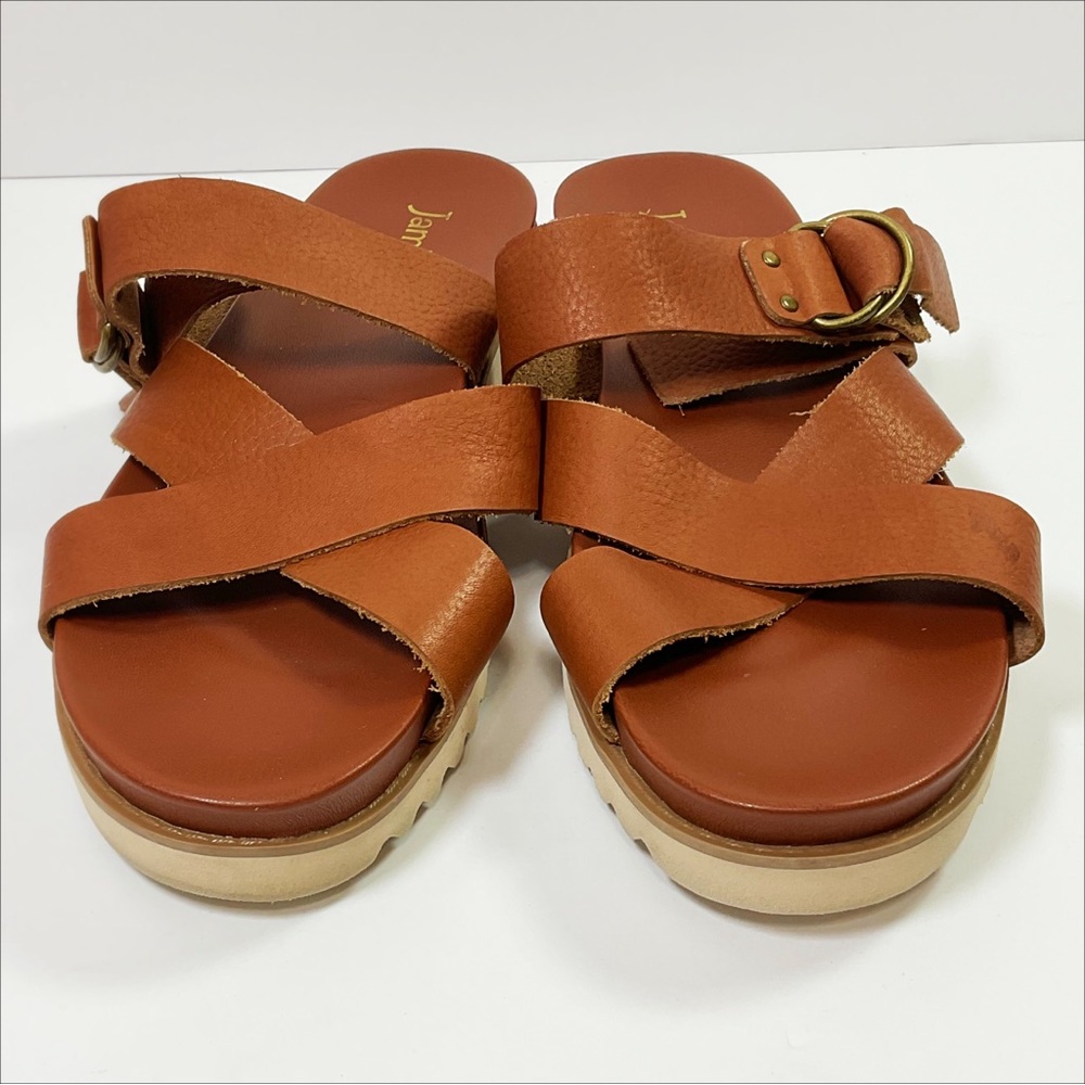 Jambu Frida Leather Criss-Cross Buckle Sandal, Camel - Picture 5 of 9